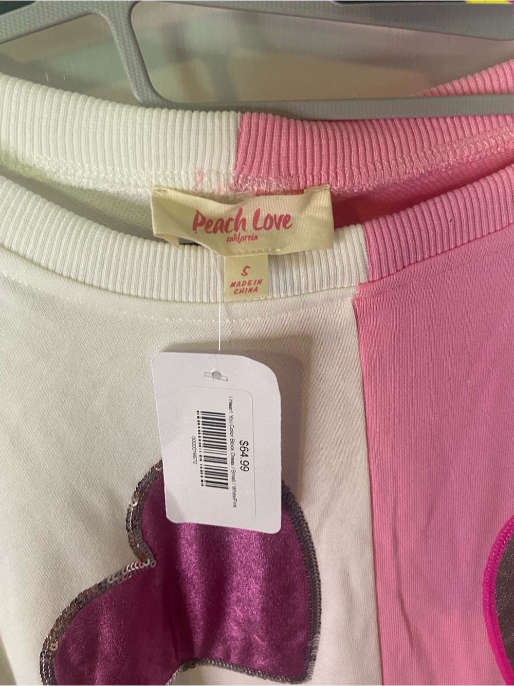 Peach Love California White and Pink Colorblock Heart Sweatshirt